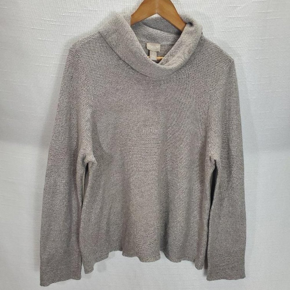 Chicos Sweater Womens 3 (XL) Taupe Cowl Turtleneck Cashmere Blend Long Sleeve